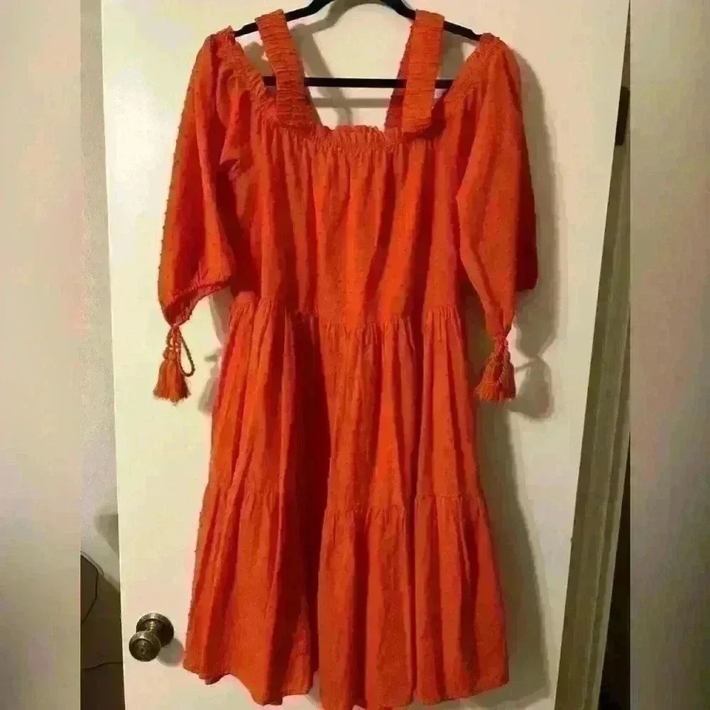 H&M | US 6 | Burnt Orange Off Shoulder Bohemian Dress, Knee Length - Picture 4 of 8
